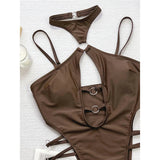 Cut Out Halter Mini Micro Thong High Leg Cut One Piece Swimsuit Women Swimwear Female Monokini Bather Bathing Suit Swim V5748