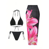 XS - L Floral Flowers With Skirt Bikini Female Swimsuit Women Swimwear Three-pieces Bikini set Bather Bathing Suit Swim V6788B