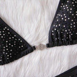 6 Colors Sexy Bikini Women Hollow Rhinestones Chain Halter Swimwear Swimsuit Bikinis Set Bathing Suit Beach Bikini Luxe Female