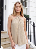 Women Loose Fit Halter Tops Solid Color Open Back Sleeveless Tie-up Vest Summer Daily Casual Elegant Blouse Streetwear