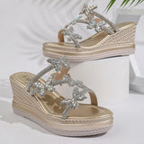 Fashion Rhinestone Butterfly Wedges Slippers Women Plus Size 43 Summer Chunky Platform Sandals Woman Thick Sole Crystal Sandals