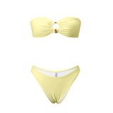 2026 Summer Womens Solid Color Bikini Sets Strapless Bra Tops with Thong Swimsuits 2 Pcs Set Bathing Suits for Beach Pool