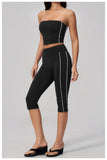 Color Blocked Strapless Yoga Suit 2 Pieces Women Sports Bra High Waist Leggings Fitness Suit Outwear Running Push Up Tracksuit