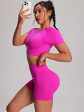 2pcs/sets Yoga Sport T-shirts Shorts Set Sportswear Woman Gym Seamless Workout Vest Shorts Leggings Activewear Women's Tracksuit