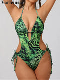 Sexy S - XL Leopard Halter Deep V Neck Cut Out Women Swimwear One Piece Swimsuit Female Backless Bather Bathing Suit Swim V7426