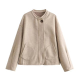 Foridol O Neck Single Breasted Apricot Women Winter Autumn New Coat Office Lady Short Thick Jacket Vintage Outerwear Loose