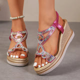 Bling Crystals Chunky Sandals Women 2026 Summer Elastic Band Wedges Platform Sandles Woman Plus Size 43 High Heel Rome Sandals