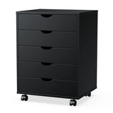 JHK Wood Nightstand Five Drawers With Rollers