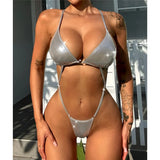 New Sexy PU Faux Leather Extreme String Mini Micro Thong Women Swimwear One Piece Swimsuit Female Bather Bathing Suit Swim V5279