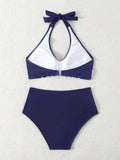 New Women High Waisted Halter Bikini Set Modest Triangle Tummy Control Swimwear Hot Spring Beach Vacation Summer Panties Sets