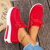 Red Chunky Platform Sneakers Women Comfortable Non Slip Thick Sole Casual Shoes Woman Plus Size 43 Lace Up Sport Shoes Female