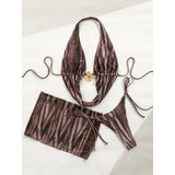 With Skirt Printed Halter Bikini Female Swimsuit Women Swimwear Padded Bather Bathing Suit Swim Three-pieces Bikini set K8087