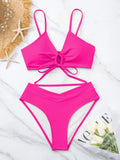 New Women's Swimsuit High Waist Two Piece Bikini Set Hollow Out V-neck Bandage Cross Backless Beach Swimwear Summer Bathing Suit