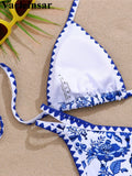 Sexy Flower Printed Halter Bikini Women Swimwear Female Swimsuit Two-Pieces Bikini Set Brazilian Bather Bathing Suit Swim V8203