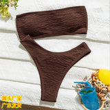 Bandeau Wrinkled Crinkled Bikini Female Swimsuit Women Swimwear Two-pieces Bikini set High Cut Bather Bathing Suit Swim V3314
