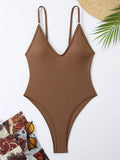 2026 Sexy Solid Swimsuit One Piece High Cut Swimwear Women V neck Backless Bathers Bathing Swimming Swim Suit Female Beachwear