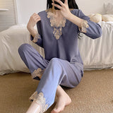 Women's Spring and Autumn Summer Ice Silk Long Sleeve Home Clothes Women's Silk Four Seasons Large Size Suit