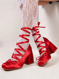 2026 Plus Size 43 Retro Red Lolita Ankle Wrap Pumps Sweet 5cm Med Square Heels Gothic Cosplay Ballet Mary Janes Shoes Women