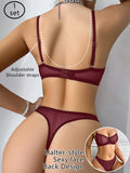 New Fashion Red lace set pretty Underwire set  Party is eye-catching lingerie Set stripe solid color Women set MR2864