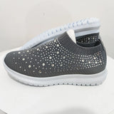 Women's Slip-On Crystal Sneakers 2025 Breathable Mesh Plus Size 35-43 Casual Flats Women Comfort Soft Sole Running Walking Shoes