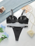 The Best-selling Sexy Gathering Promotion Style Glossy Letter Shoulder Strap Two-piece Women's Underwear Set B2050