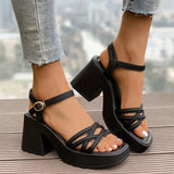2026 New Fashion Summer Open  Round Toe Bottom Buckle Shallow Mouth Casual Thick High Heel Large Women's Sandals 35-42