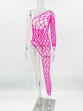 Toucheart Sexy Lingerie Women's Jumpsuit Shiny Diamond Fishing Net One-sleeved Leg Jumpsuit Sexy Hollow Out See-through Jumpsuit