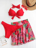 3 Piece Tropical Bikini Halter Push Up Swimsuit & Beach Shirt Swimwear Women 2026 Bathers Bathing Swimming Suit Female Beachwear