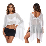 Women Knit Sheer Shawl Poncho Loose Fit Asymmetrical Hem Cape Sweater Summer Boho Casual Beach Cover-ups Knitwear