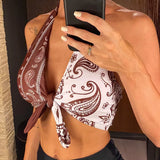XS - L Sexy Printed Splicing Halter Knotted Bikini Top Female Swimsuit Women Swimwear Bather Bathing Suit Swim Beach Top V5817