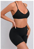 Women's 2-Piece Yoga Sets High Waist Seamless Shorts  Hip-Lifting & Backless Gym Leggings Quick Dry Workout Fitness Suits