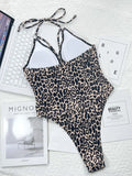 2026 New Sexy One Piece Swimsuit Swimwear Women Leopard Hollow Halter One-piece Bathing Suit Beachwear Metal Ring Decor Bikinis