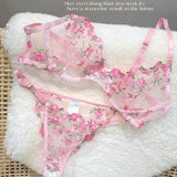 French Floral Bra Set Women | Sweet Sexy Sheer Mesh Lace, Transparent Underwear Set | Practical & Feminine MOYISU Sexy Panty Set