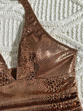SnakeSkin Halter V Neck Backless One Piece Swimsuit Women Monokini Female Swimwear High Cut Bathing Suit Swim Bodysuit Beachwear