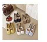 2026 New Mary Jane Shoes Woman Summer Autumn Leisure Flats Breathable Knitted Square Toe Female Daily Walking Driving Flat Shoes