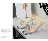 BIGTREE New Crystal Slippers Shoes Women Fine High Heels Transparent Sandals Female Slippers Sexy Outside Beaded Beach Shoes