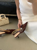 White Thin Heeled Sandals 2026 Women's Low-Heeled Shoes With Strap Brown Summer 2026 New Girls Fashion French OL Single Shoes