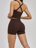 Naked Yoga Suit Workout Clothes Women Back Cross Shockproof Slim Sports Tank Top High Waist Short Fitness Suit Athletic Wear