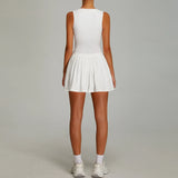 Naked Breathable Sleeveless Tennis Dress for Women O Neck Sleeveless High-intensity Sports Pleated Skirt with Separate Shorts