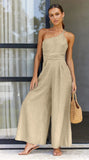 Foridol Waist Folds Backless Double Strap Casual Wide Leg Jumpsuit Long Pants Green 2025 New Female Loose  Jumpsuit