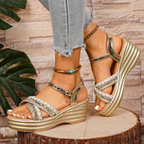 Summer Golden Wedge Heel Sandals Women Fashion Ankle Buckle Chunky Platform Sandles Woman Plus Size Thick Sole Gladiator Sandals