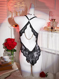Transparent Lingerie For Women Ultra Hot Bow Erotic Underwear Adult Sex Pajamas Crotchless Backless Lace Sexy Teddies Bodysuit