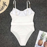 Ribbed Push up Underwired Metal Chain Women Swimwear One Piece Swimsuit Female Waist Belt Monokini Bather Bathing Suit Swim Lady