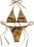 Wrap Around Halter Metallic Satin Bikini Women Swimwear Female Swimsuit Two-pieces Bikini Set Brazilian Bathing Suit Swim Lady