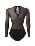 2026 Printed Mesh Swimsuit One Piece & Beach Dress Long Sleeves Swimwear Women Bathing Swimming Swim Suit Padded Beachwear