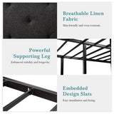 HOOMICH Metal Bed Frame With Upholstered Headboard Linen