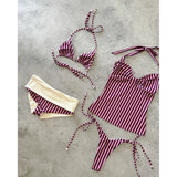 Striped Two Pieces Bikini Swimsuit with Cover Up Swimwear Women Bathing Suit Short Pants Micro Bikini Set Swimming Suits Biquini