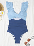 2026 Hollow Out Cross Ztvitality Swimsuit One Piece Solid Ruffle Swimwear Women Bathing Swimming Swim Suit Female Beach Wear