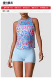 Sports Training Fitness Set Women Summer Ice Tie Dye Gradient Floral T Shirts High Elasticity Hip Lifting Shorts Yoga Sets