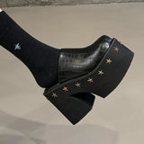 11cm PU Leather Women Fashion High Heels Pumps Platform Wedge Summer Black Round Big Toe Ladies Sandals Big Size Slippers Shoes
